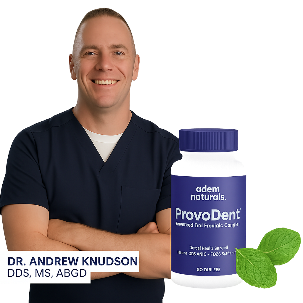 Dr. Andrew Knudson with ProvaDent oral health supplement